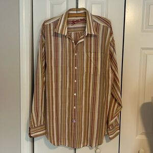Bugtachi Uomo Shirt Mens XXL 2XL Multicolor Striped Button Down Long Sleeve